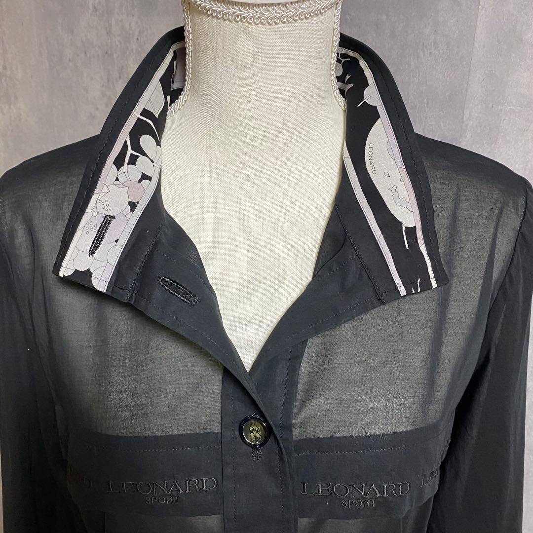 LEONARD SPORT スタンドカラー コート シアー素材 黒 L