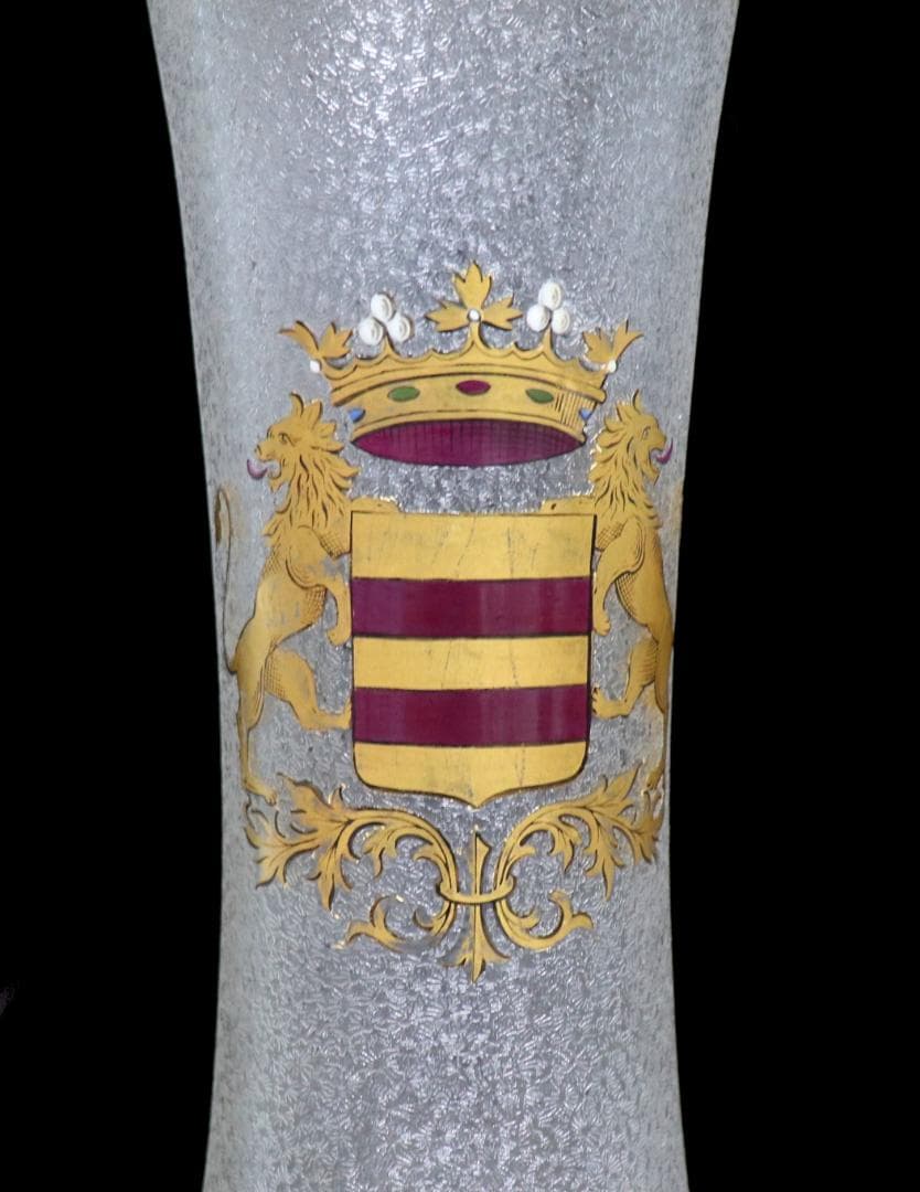 オールド・バカラ 最高級 1900年 獅子の紋章金彩エナメル 25cm 大型花瓶