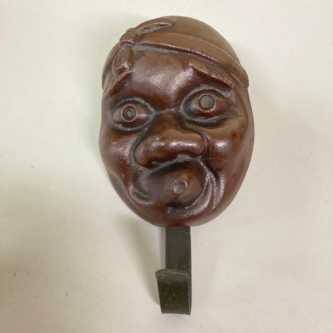 E4 昭和レトロ 金属工芸 お面 おかめ ひょっとこ 般若 魔除け 鍵フック