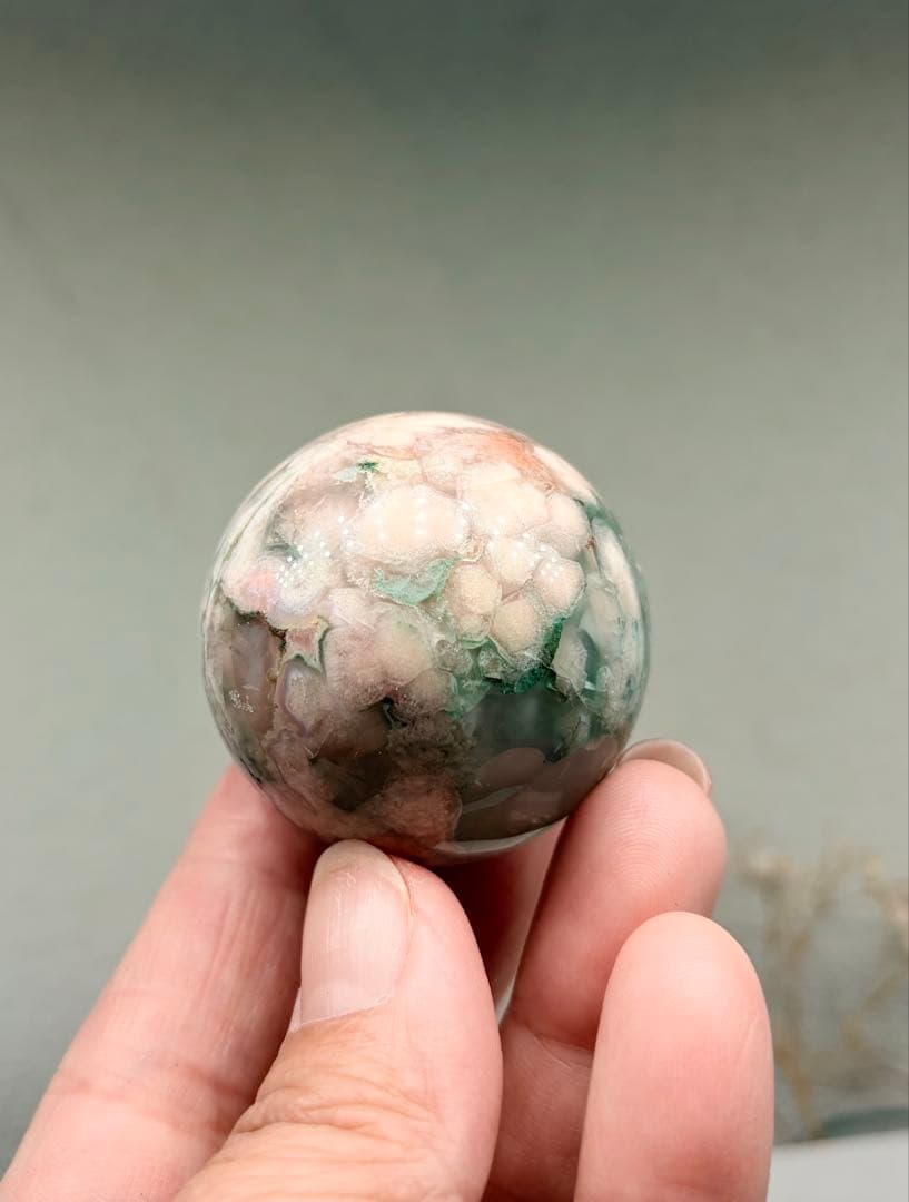 ☆癒し系天然石☆グリーンフラワーアゲート スフィアΦ43mm