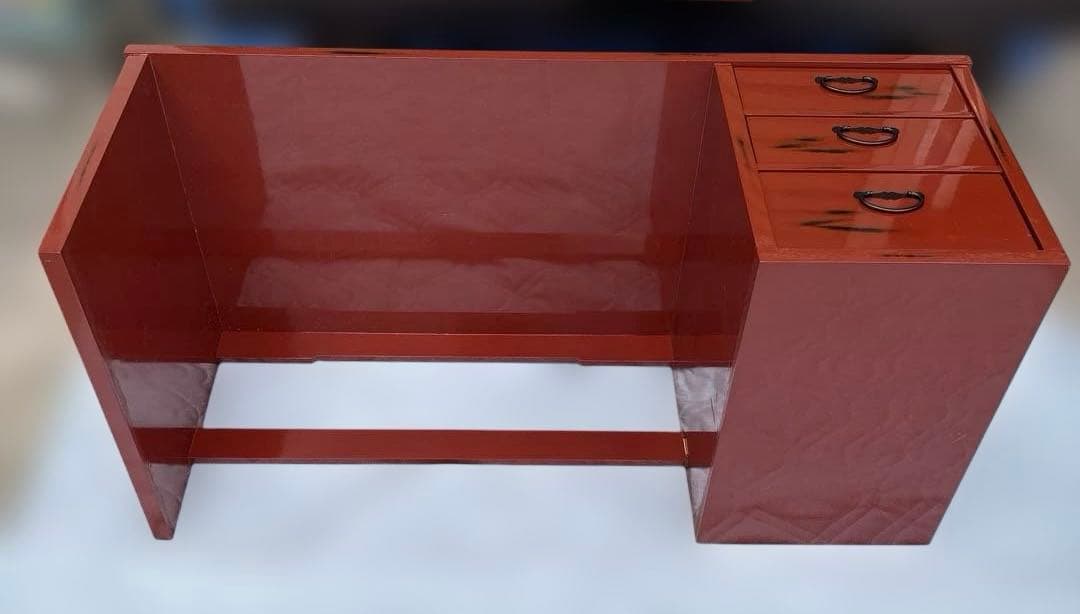 根来塗　島安汎工芸　木製文机　朱塗　昭和レトロ　古民具　学習机