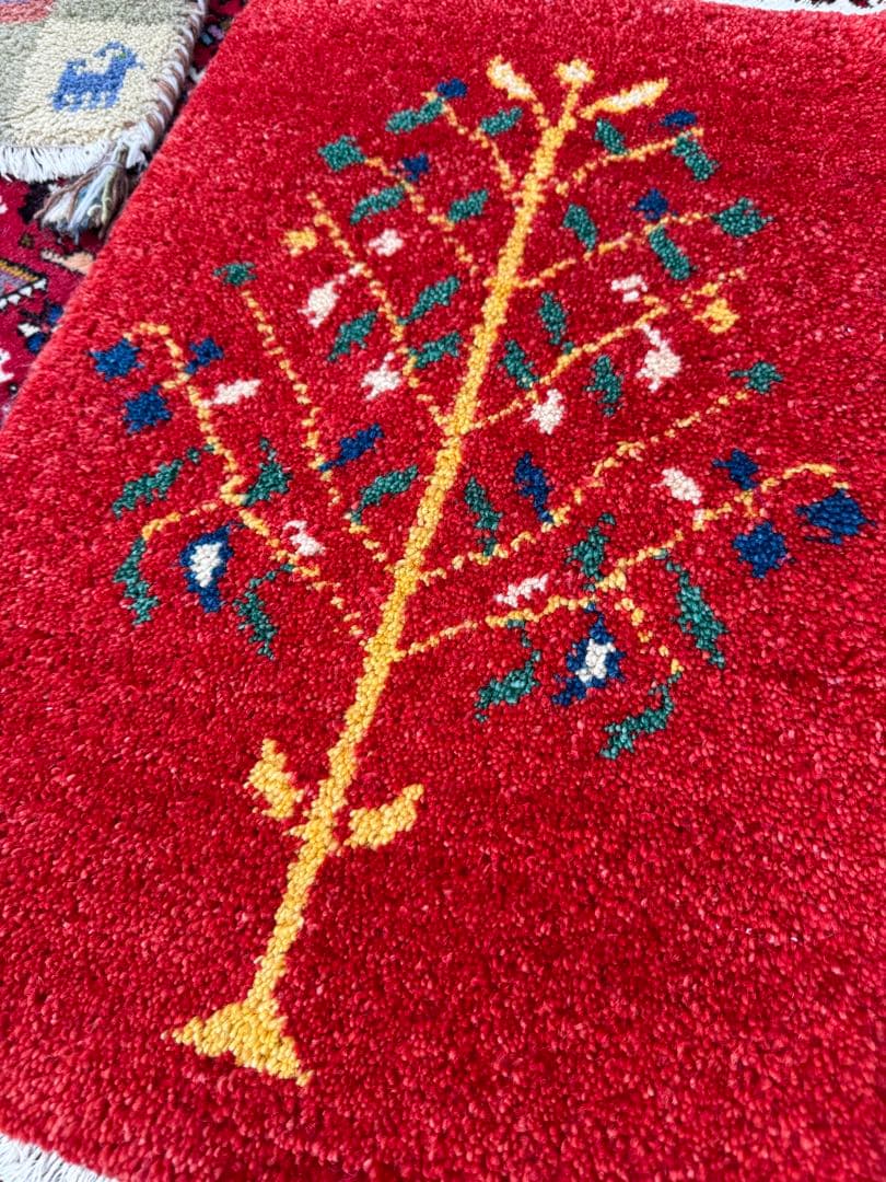 光*様 イラン製 手織りギャッベ 3枚セット 緑×ベージュ×赤 幸せの木 ウール