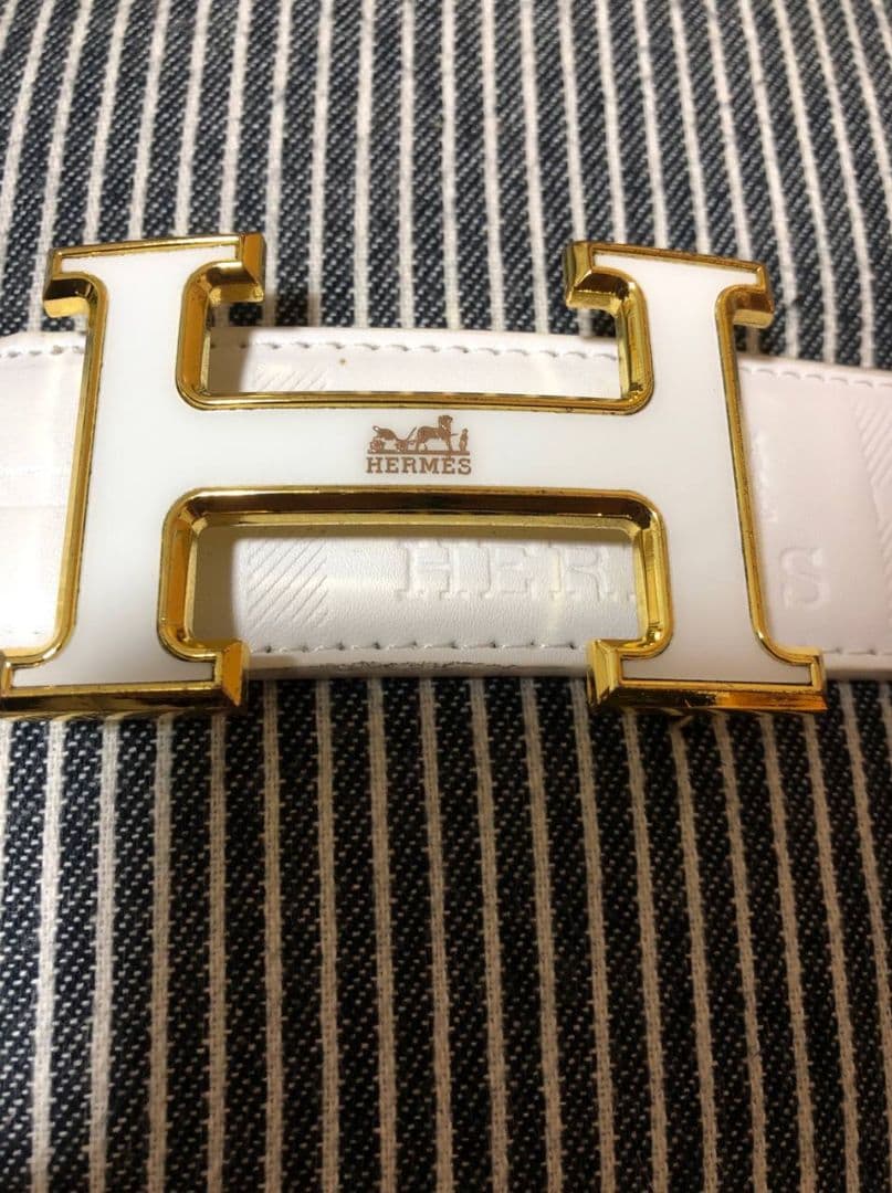 まみもも HERMES調 ホワイトレザーベルトH型バックル 2個セット