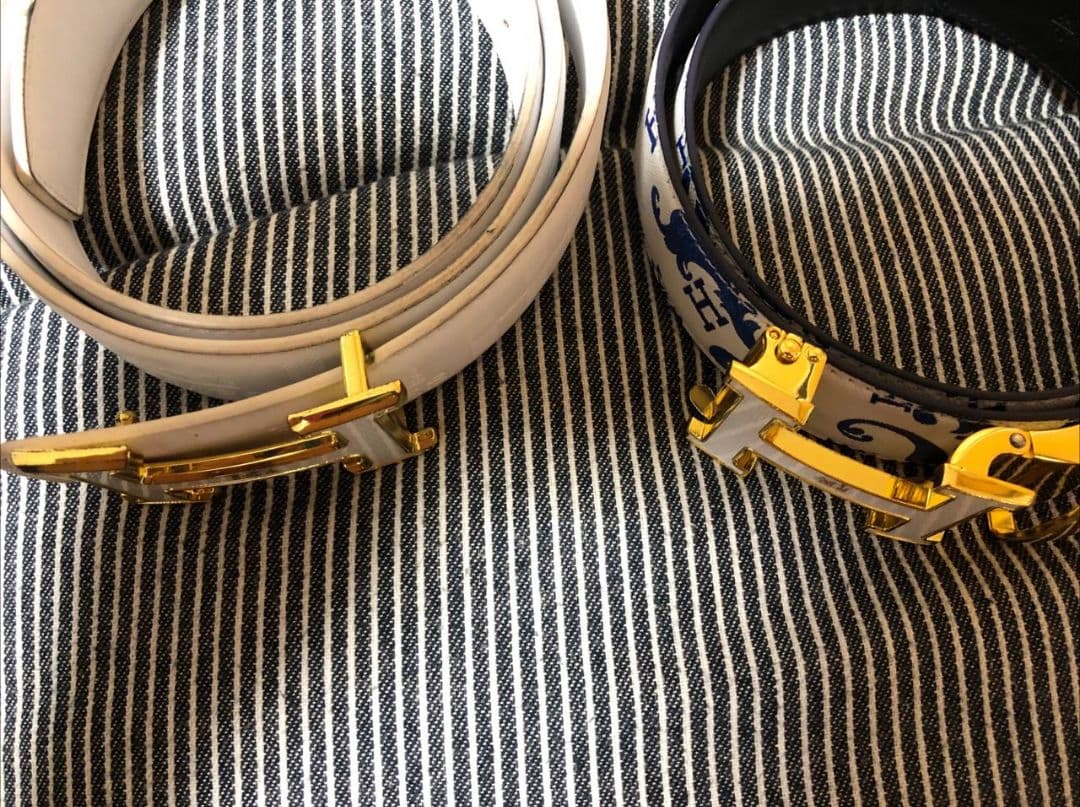 まみもも HERMES調 ホワイトレザーベルトH型バックル 2個セット