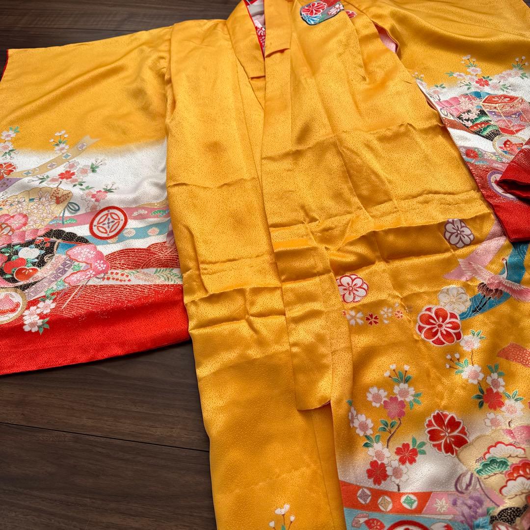 七五三　七歳　フルセット　山吹色　アンティーク