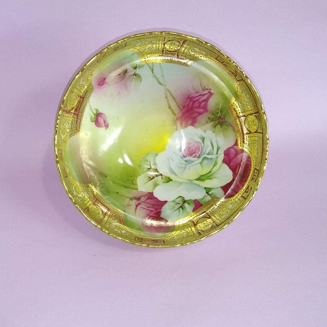 希少 オールドノリタケ メイプルリーフ 白薔薇 パンチボール