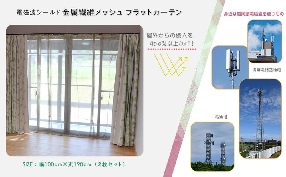 マモデンパ　電磁波防止　電磁波対策用　金属繊維メッシュカーテン2枚