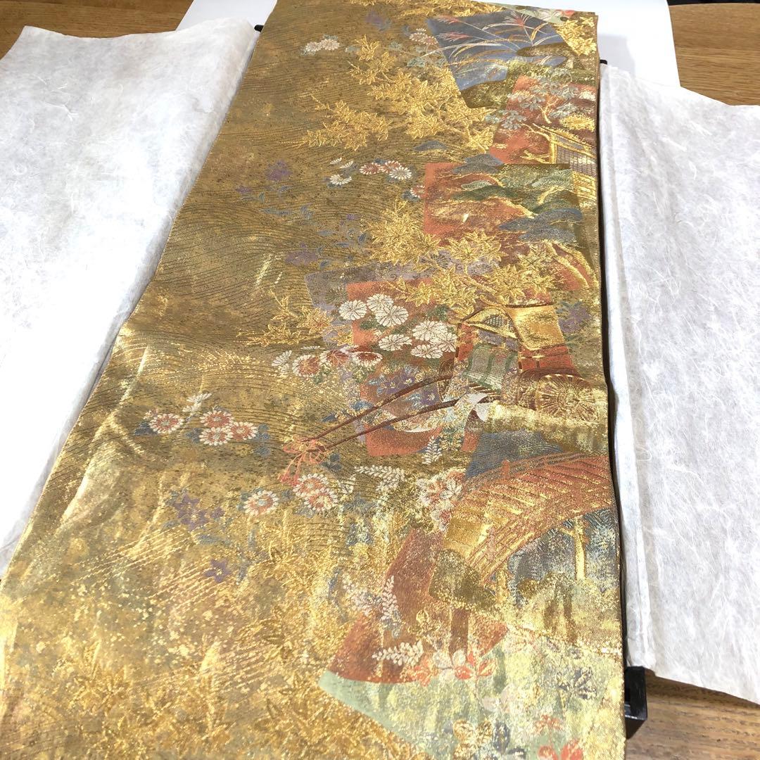 西陣織＊となみ織物　純金 純金箔　金通　袋帯　王朝の雅　証明書あり
