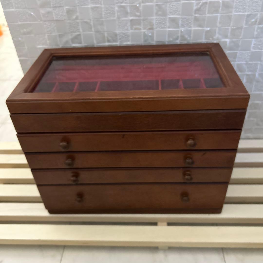 専用 木製アクセサリーケース 4段 引き出し付き 宝石箱　ジュエリーケース　木製