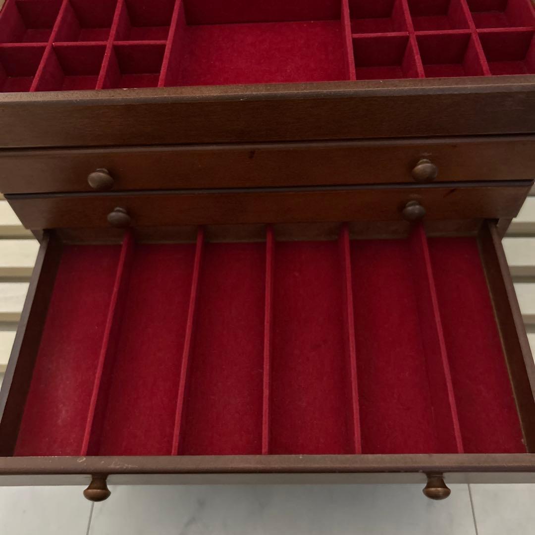 専用 木製アクセサリーケース 4段 引き出し付き 宝石箱　ジュエリーケース　木製