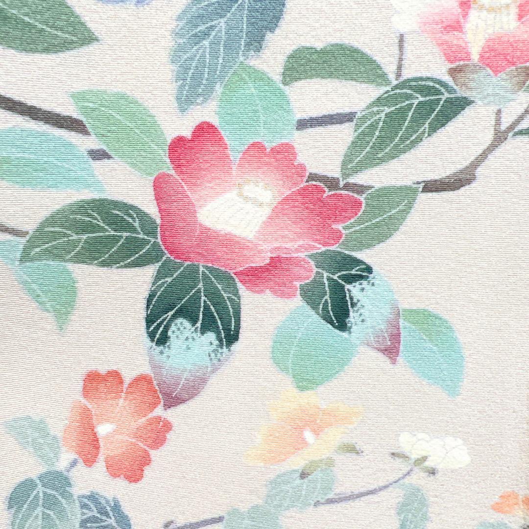 作家もの　訪問着　京加賀友禅　椿　ライトブルー　紋無し　着物　124b d ms