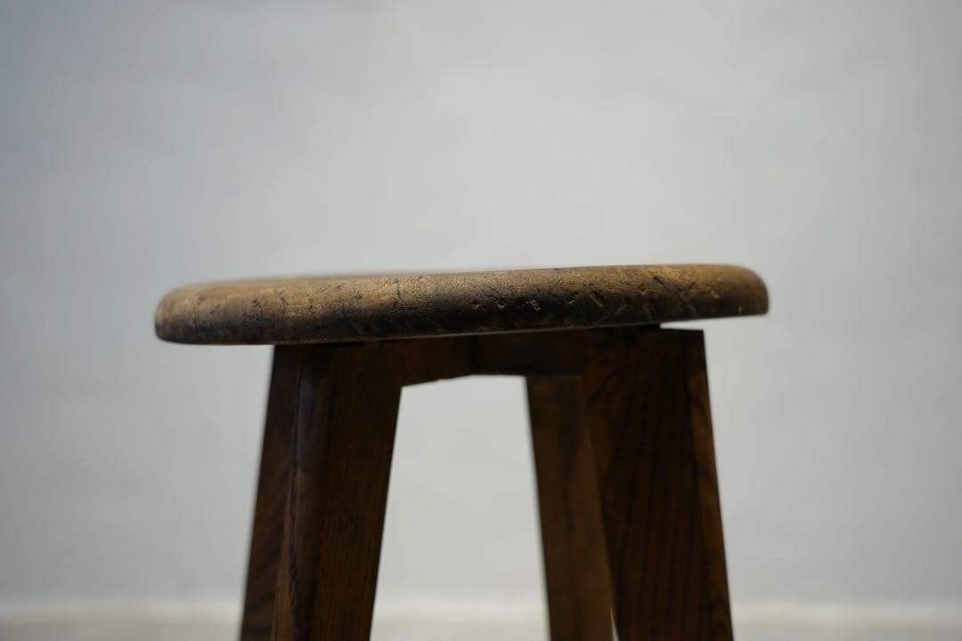 楢材　昭和初期　丸スツール　古木　椅子　レトロ
