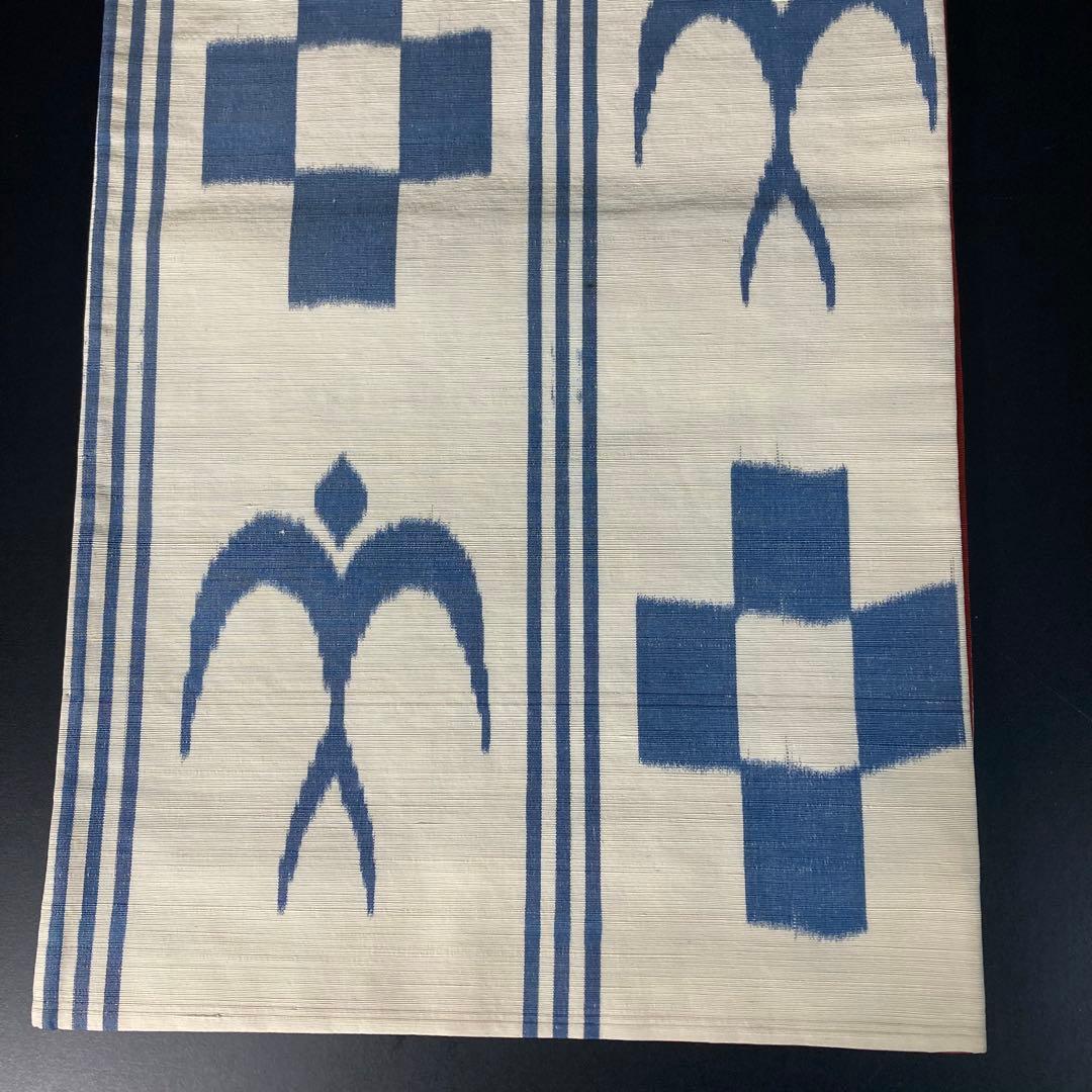 ZF-1343 袋帯 琉球絣 紬 燕 市松 美品 正絹 全通 お洒落