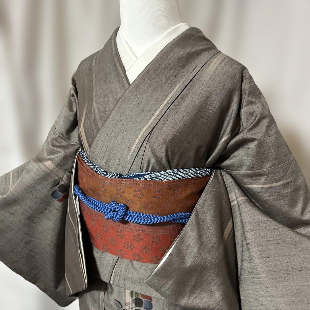 未使用近い　美品　袷　正絹　生紬　小紋　フルセット　美品西陣名古屋帯