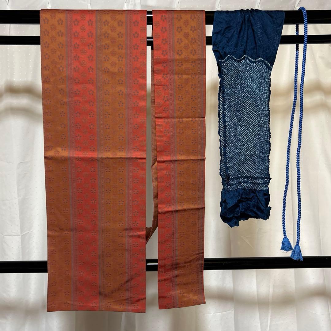 未使用近い　美品　袷　正絹　生紬　小紋　フルセット　美品西陣名古屋帯