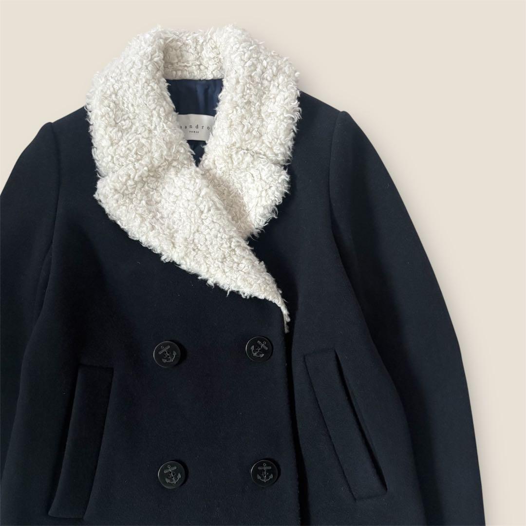 sandro PARIS サンドロ　ボアPコート　ネイビー　36