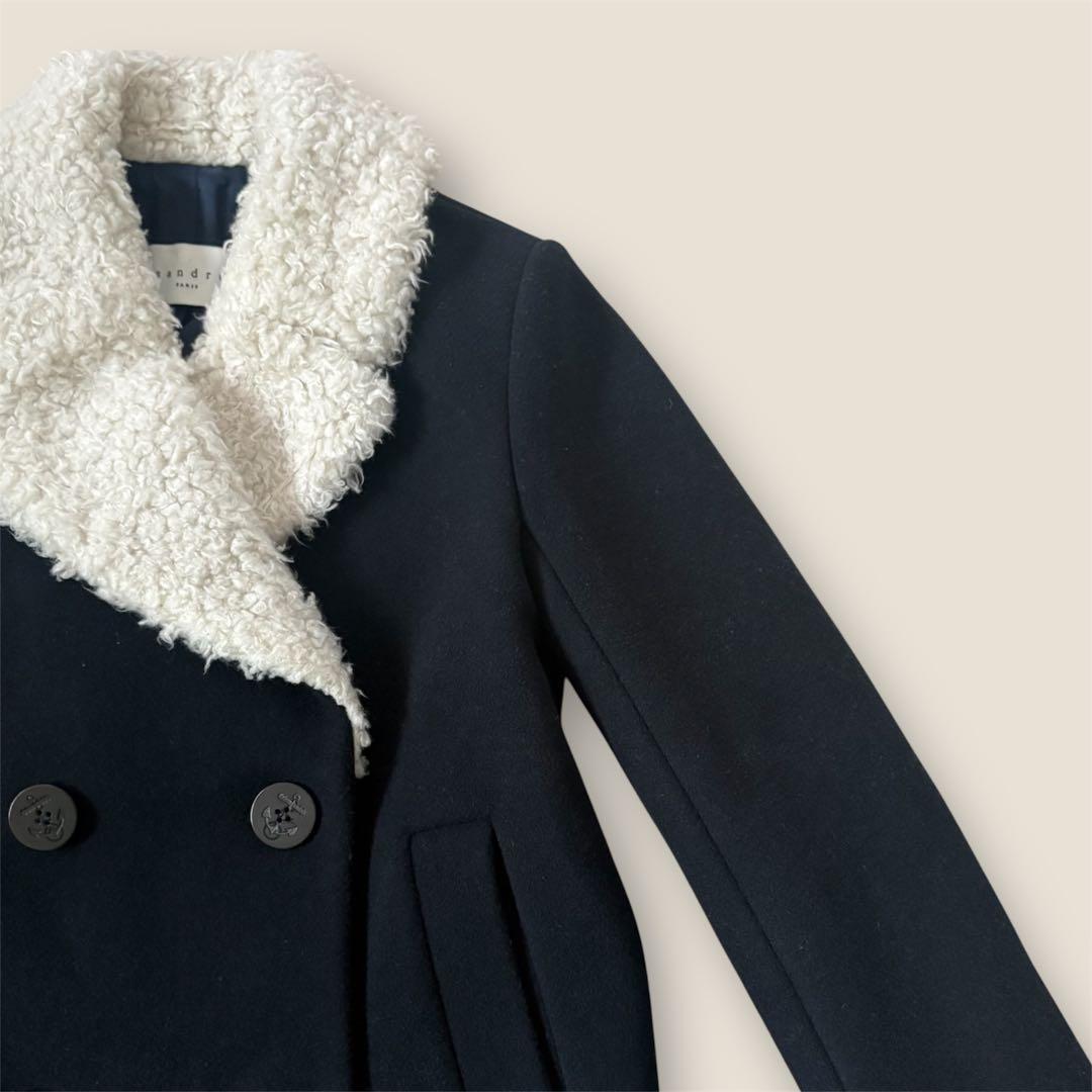 sandro PARIS サンドロ　ボアPコート　ネイビー　36
