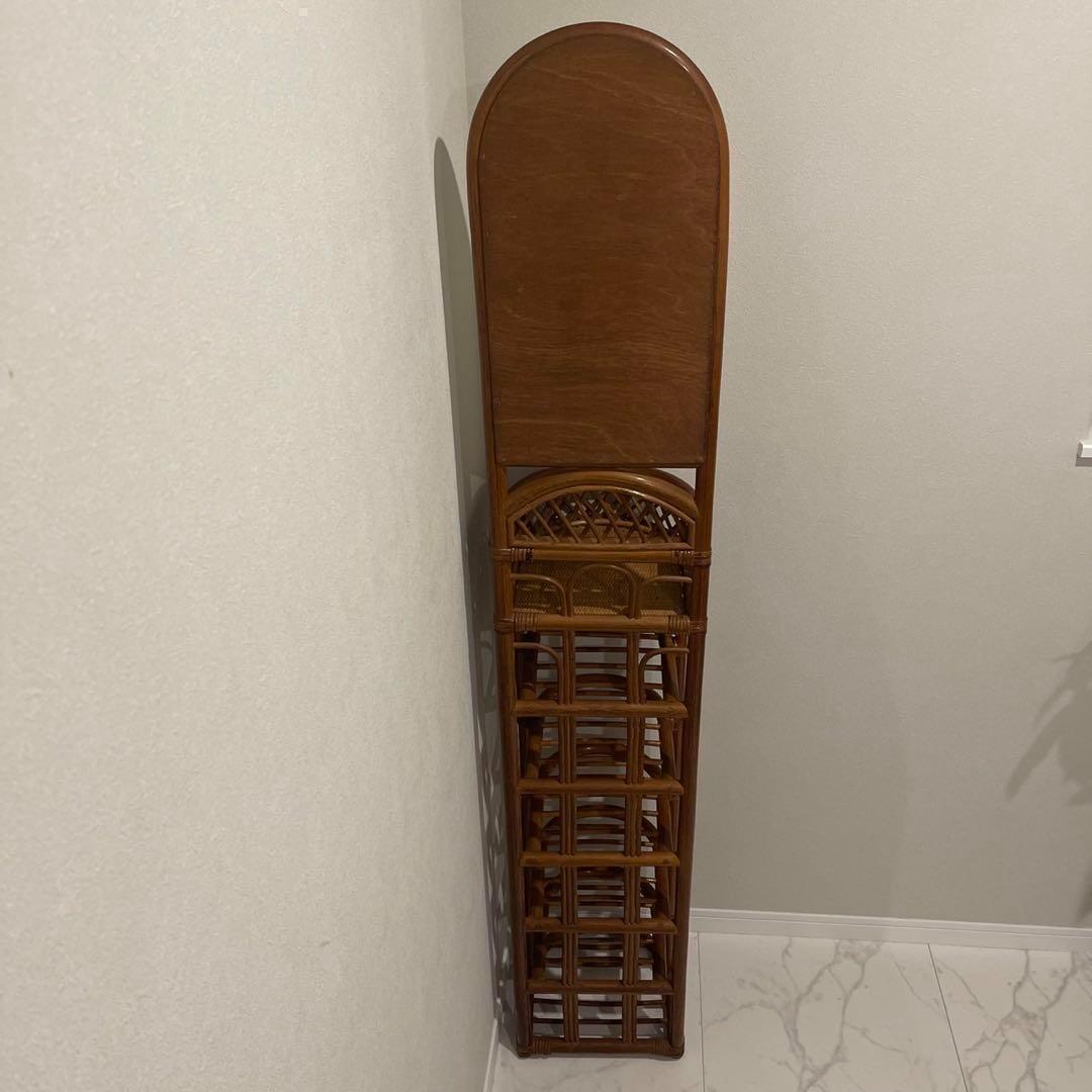 ラタン　籐　鏡付き　ミラー　スリッパラック　昭和レトロ　アジアンテイスト