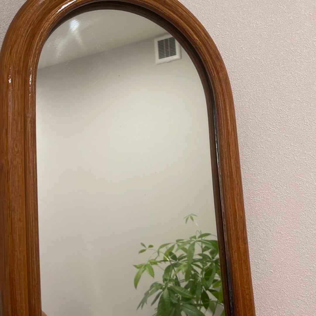 ラタン　籐　鏡付き　ミラー　スリッパラック　昭和レトロ　アジアンテイスト