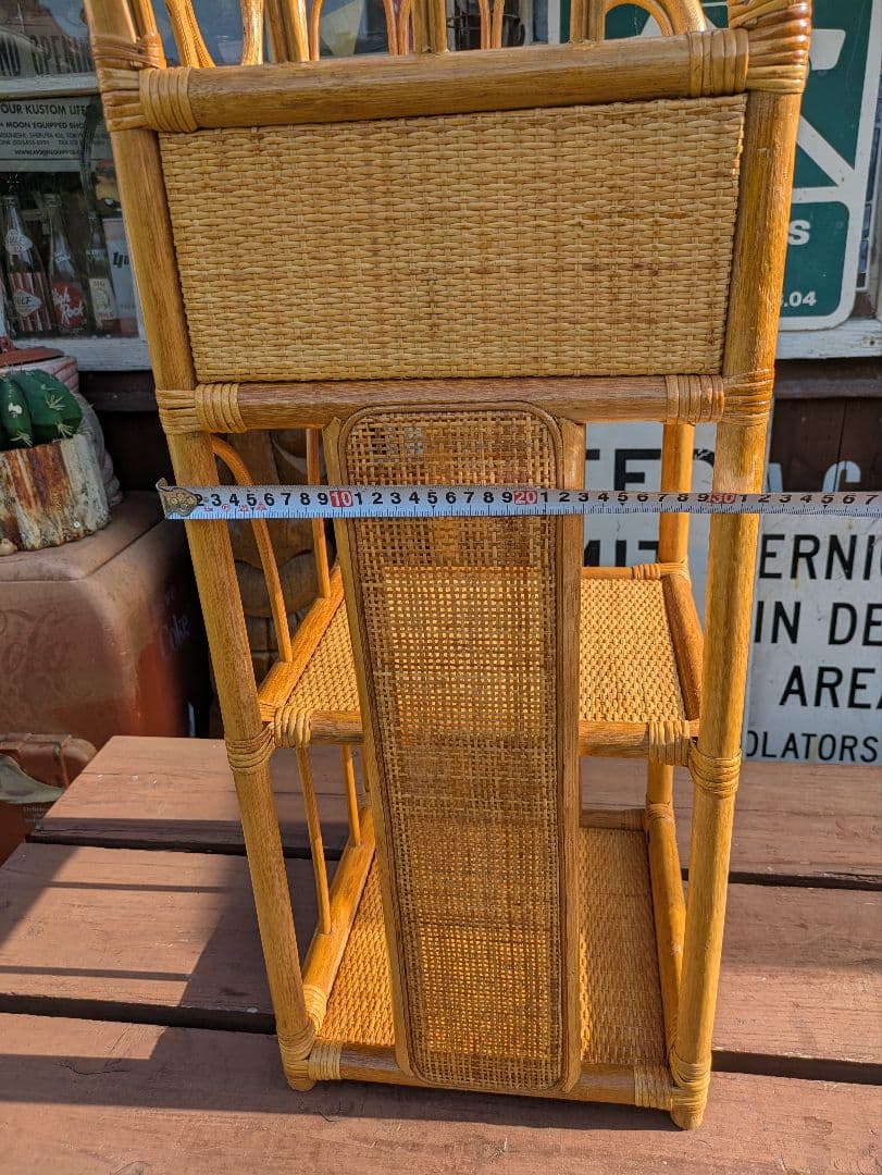 オールドラタンシェルフ 飾り棚 籐 ラタン製 3段シェルフ 引き出し付き　家具