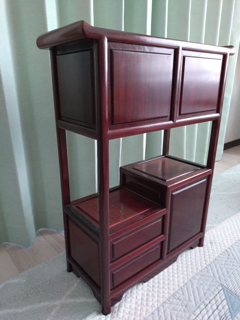 家具調ミニ茶箪笥木製オープンシェルフ 引き出し付き