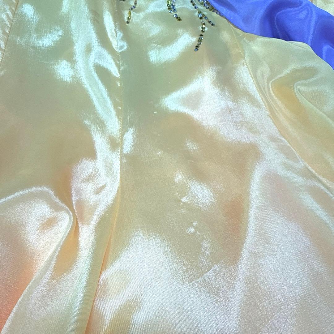 6338★ジャンティ★M 黄色 サテン スワロ スタンダード ドレス社交ダンス