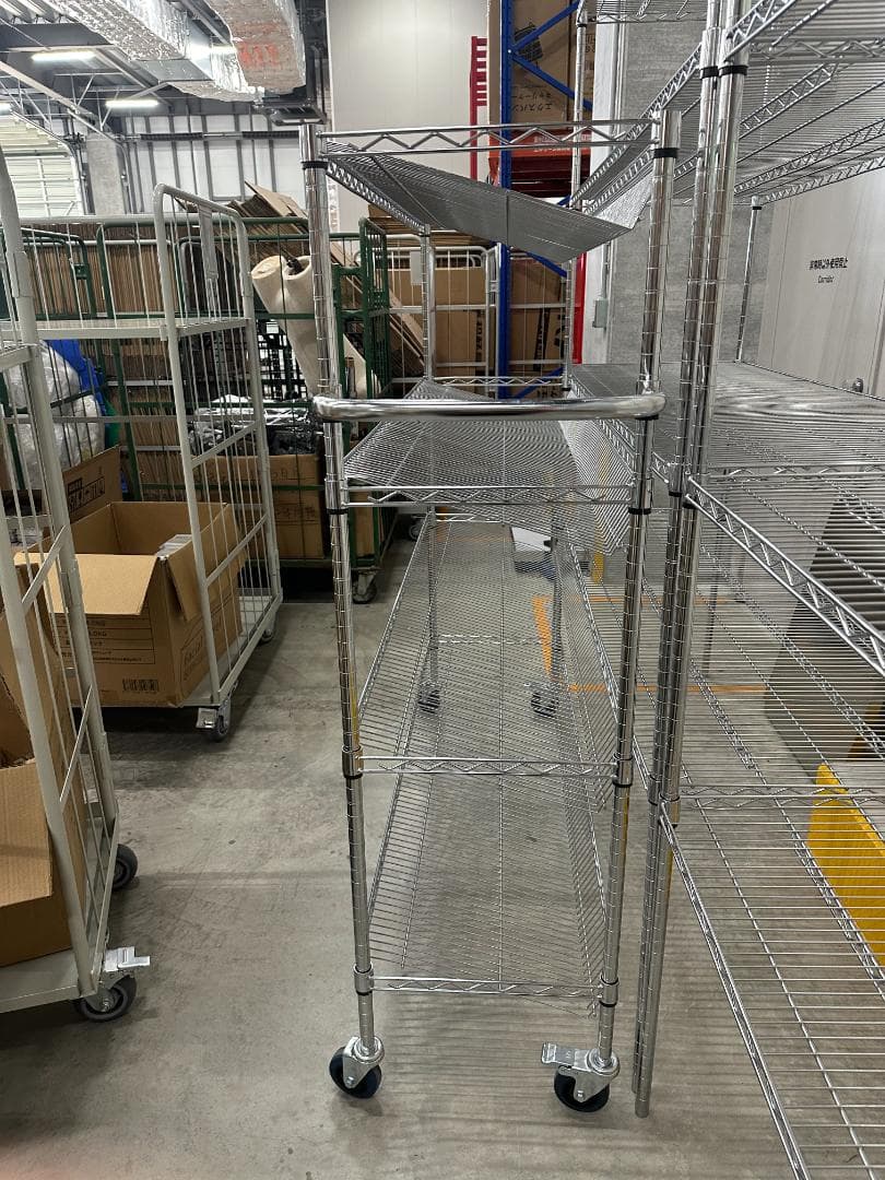 ステンレス製 メタルラック（キャスター付き） 4段 シルバー キャスター付き