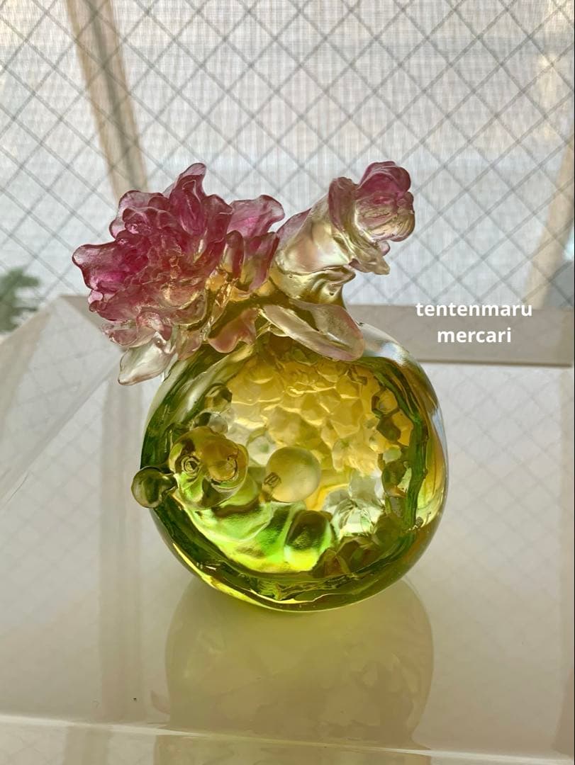 リ*ー様 琉璃工房 ☆ ガラスオブジェ ☆ ネズミとお花モチーフ ☆ 美品