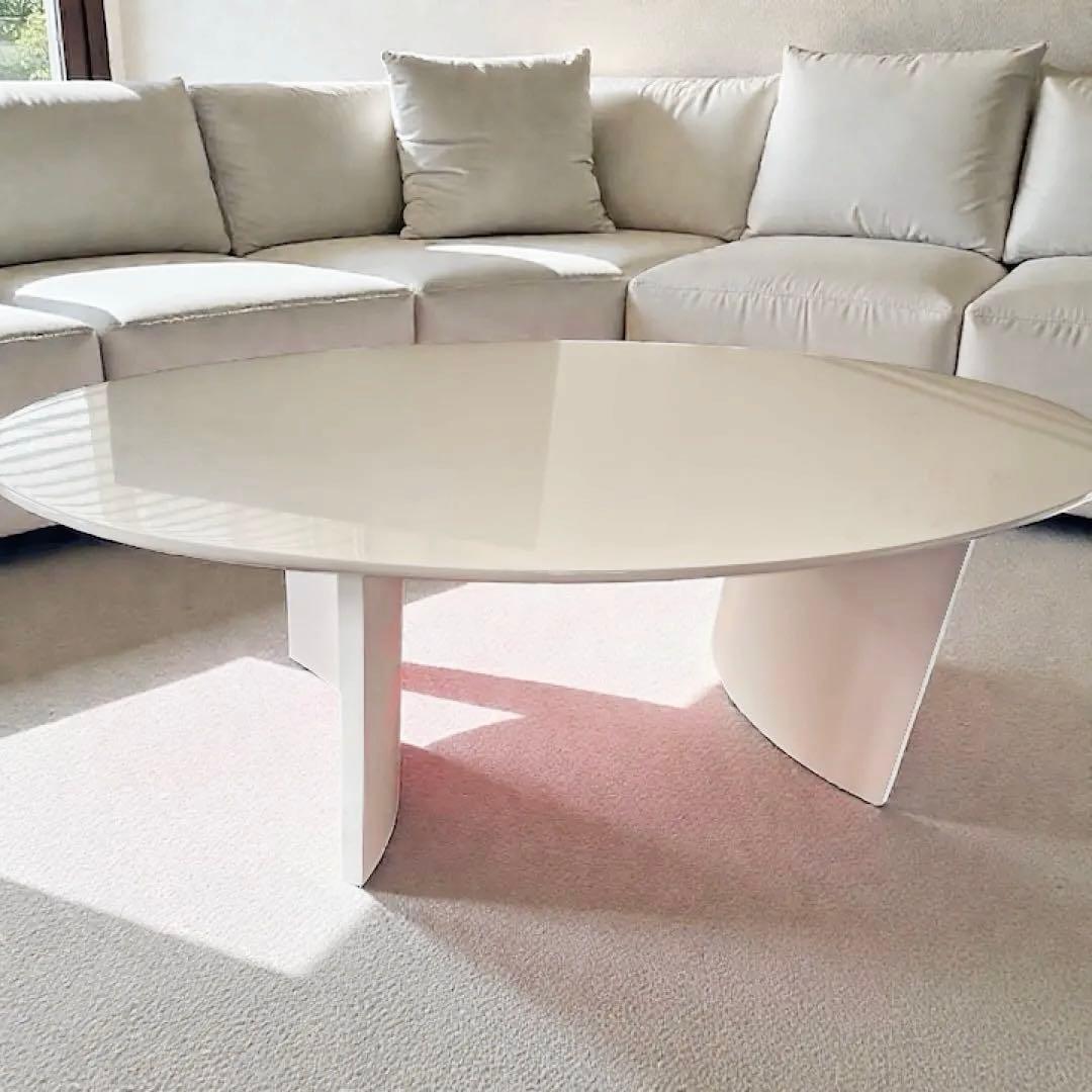 平成レトロ 楕円ローテーブル 白 120cm ミニマル Y2K