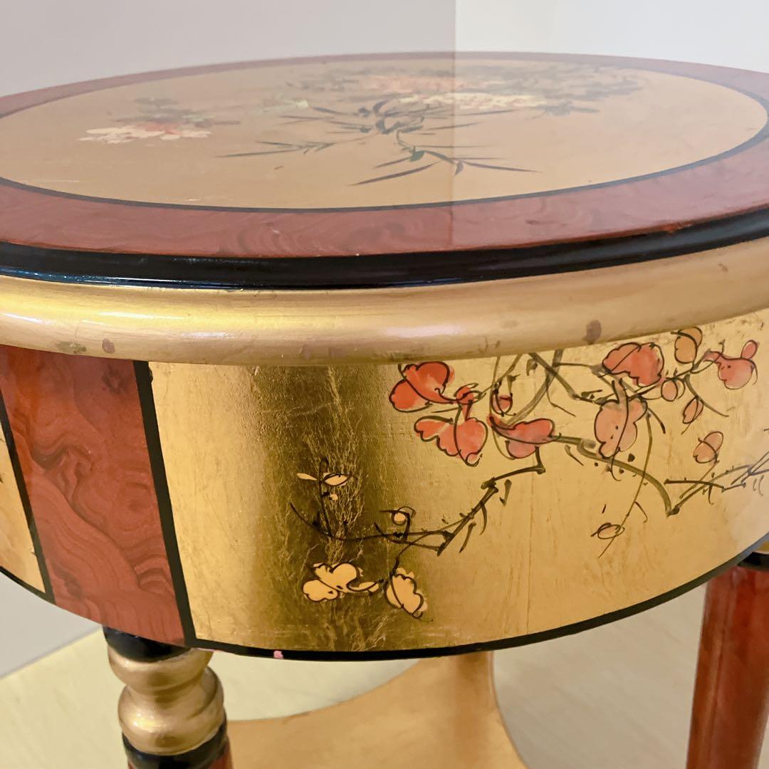 アンティーク調　ラウンドテーブル　サイドテーブル　李朝　和柄　丸テーブル