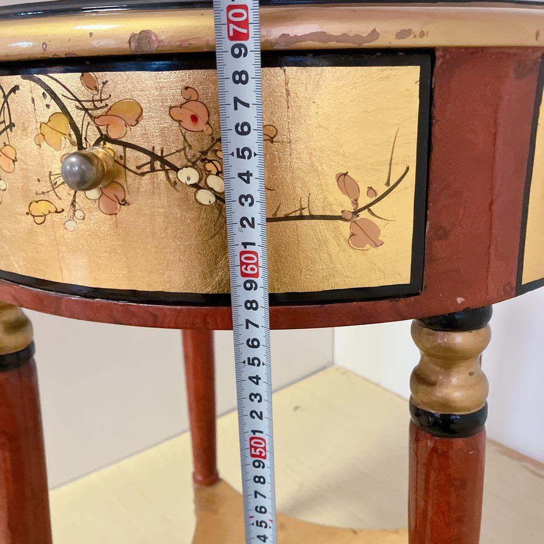 アンティーク調　ラウンドテーブル　サイドテーブル　李朝　和柄　丸テーブル