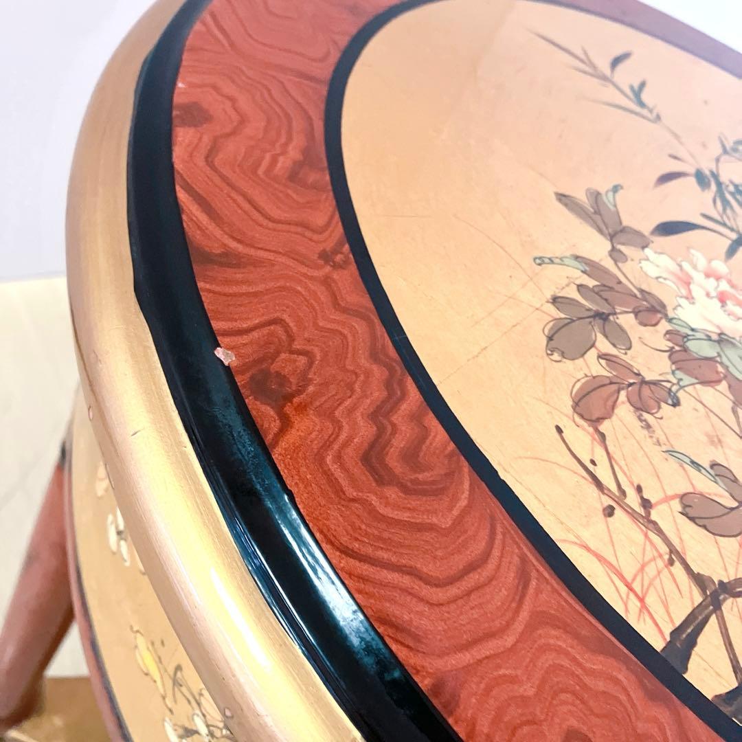 アンティーク調　ラウンドテーブル　サイドテーブル　李朝　和柄　丸テーブル