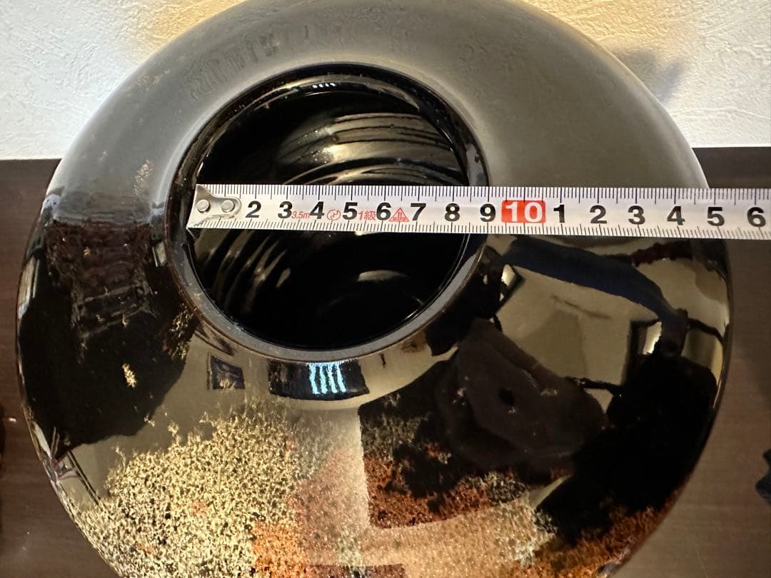 南紀 御浜窯 服部勘峰 作☆錦絹雪映文 黒釉 大花瓶☆茶華道 銘入り 極美品