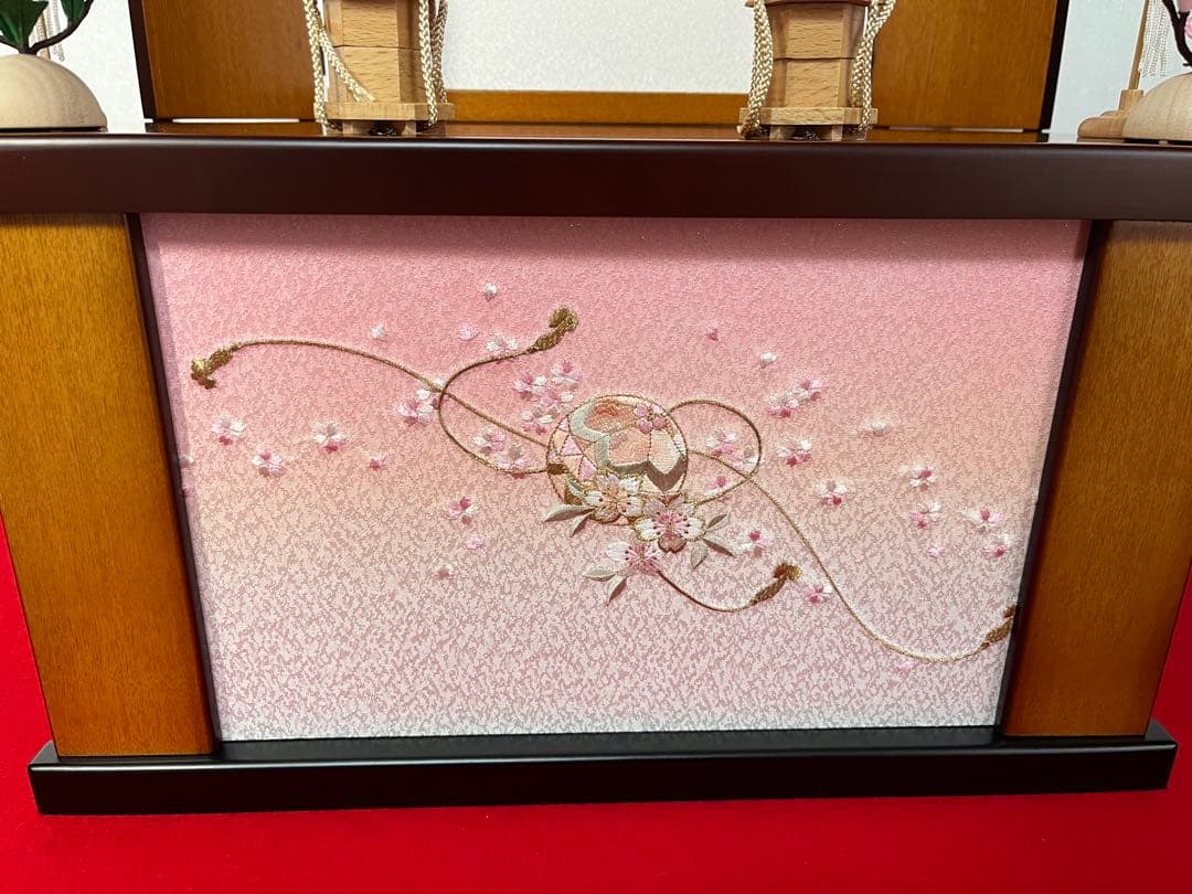 収納式親王飾り　刺繍梅桜　セット