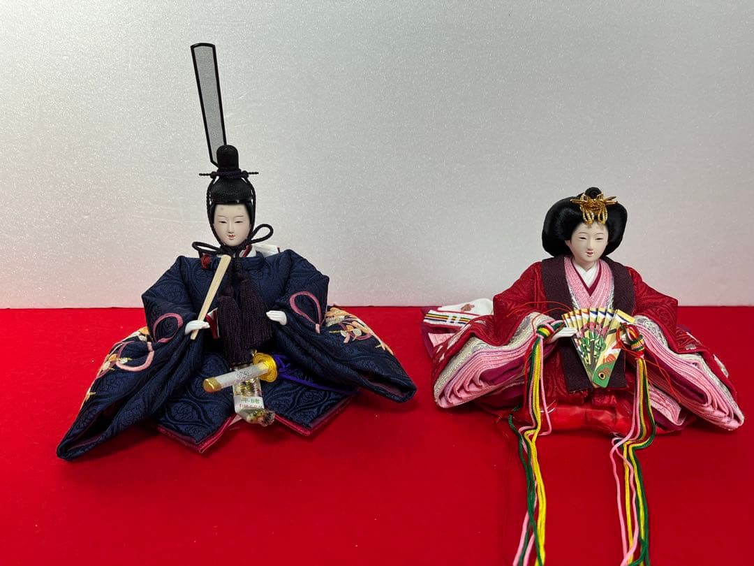 収納式親王飾り　刺繍梅桜　セット