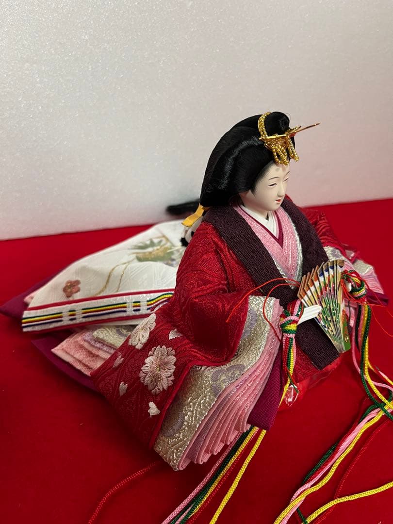 収納式親王飾り　刺繍梅桜　セット