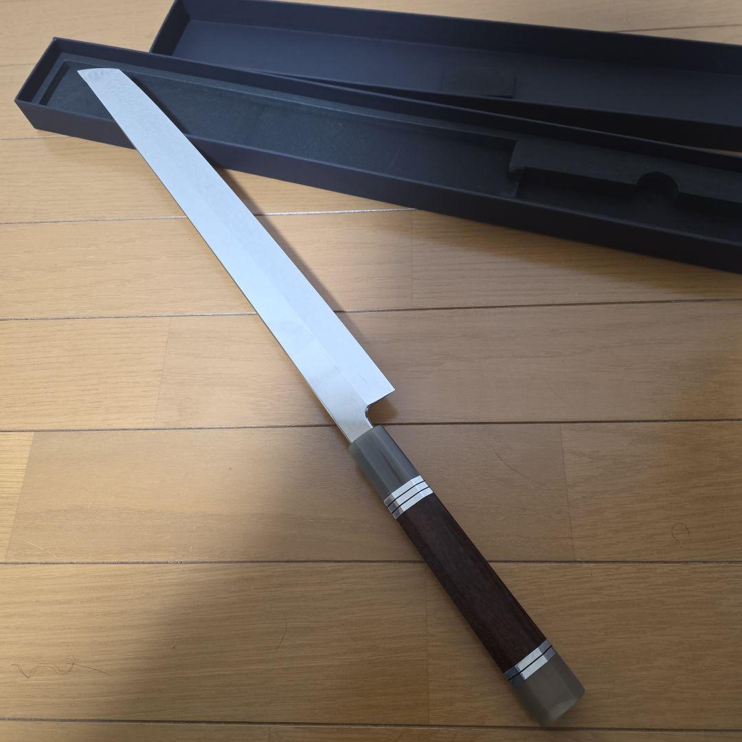 先丸柳刃包丁 ステンレス鋼 33cm 銀巻水牛八角柄 鏡面仕上げ