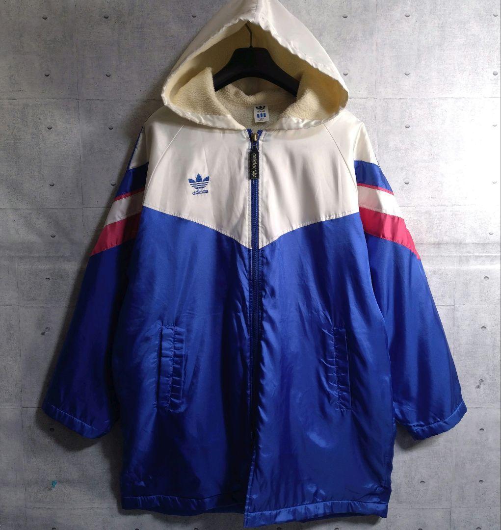 アディダス★90s デサント トレフォイル 刺繍ロゴ 裏ボア ベンチコート L