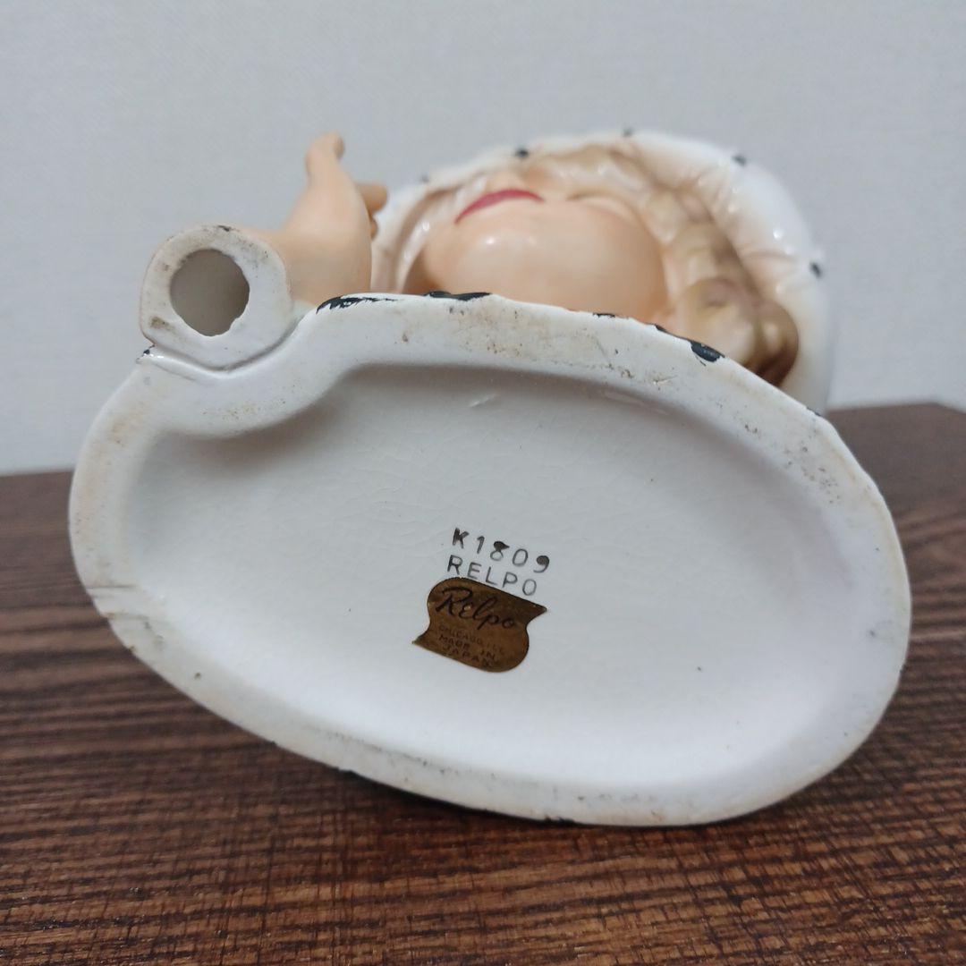 ビンテージ　レディヘッドベース　白い帽子を被った女性の陶器製の置物花瓶