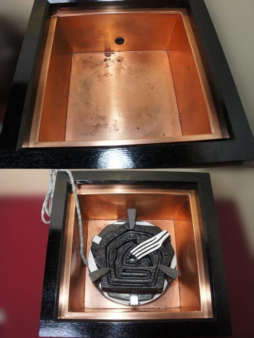 ☆焼杉置炉 国宝敬典 桐地紋真形釜釜鐶 置炉用600w炭型電熱器送料込み