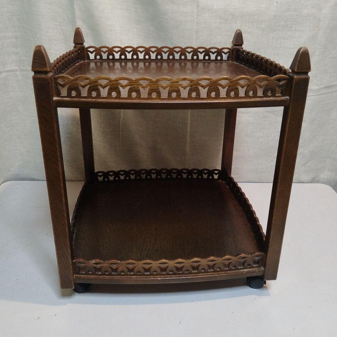 木製　移動式　多目的飾り棚　昭和中頃　民芸家具　横幅　奥行　大きめサイズ　花台