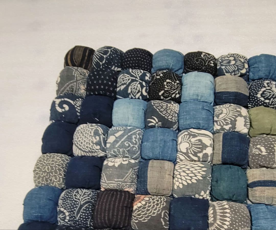 藍染め　古布　木綿　高級手芸品　120 × 67cm　なが座布団　上質　美品