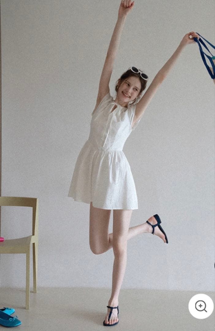 EGGKA ワンピース レディース ノースリーブ アイレット ミニドレス 白 M