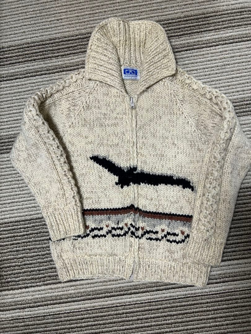 【名作】80s LONGHOUSE カナダ製 カウチンセーター イーグル柄