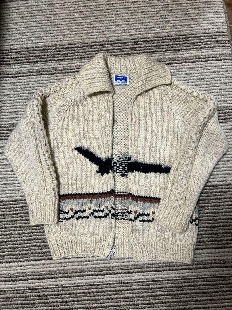 【名作】80s LONGHOUSE カナダ製 カウチンセーター イーグル柄