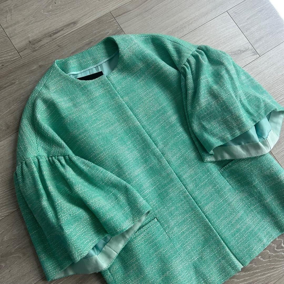 専用品 ドゥロワー フレアスリーブ ノーカラージャケット ツイード ウール