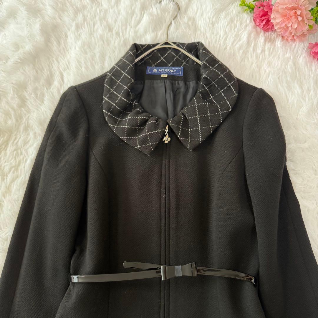 エムズグレイシー ワンピース　チェック　ベルト　襟あり　カメリア　大きい