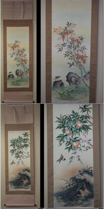 送料無料　吉祥肉筆明幅12選 高級絹本肉筆掛け軸 縁起物 共箱　★美品★