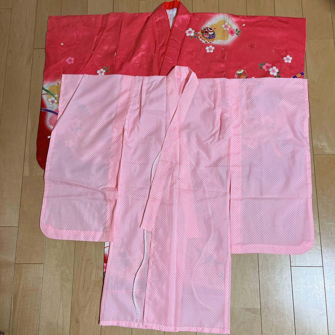 【中古】七五三着物セット 3歳　正絹 昭和レトロ　正月