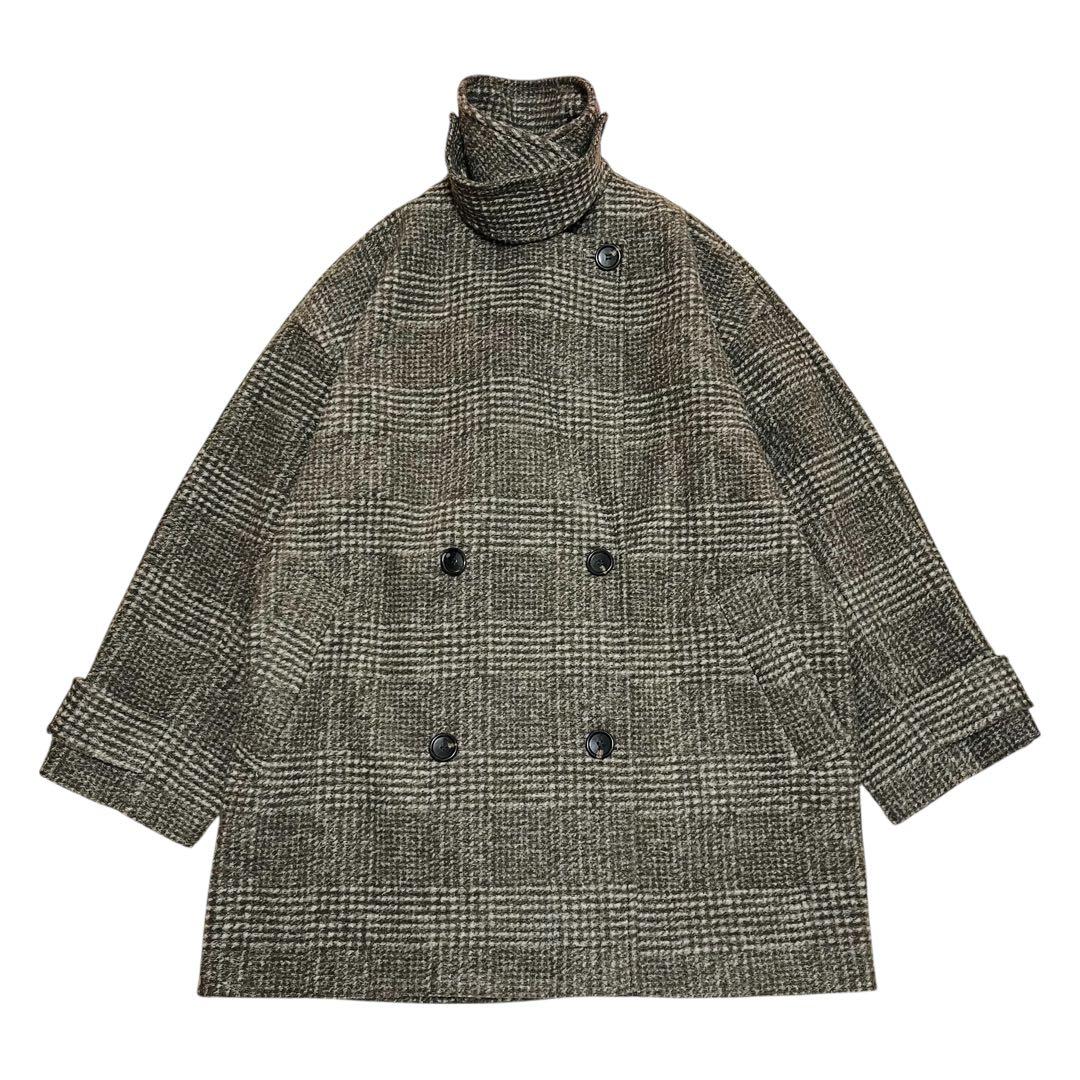 美品✨24AW spick&span Wスライバーチェックハーフコート　ブラウン